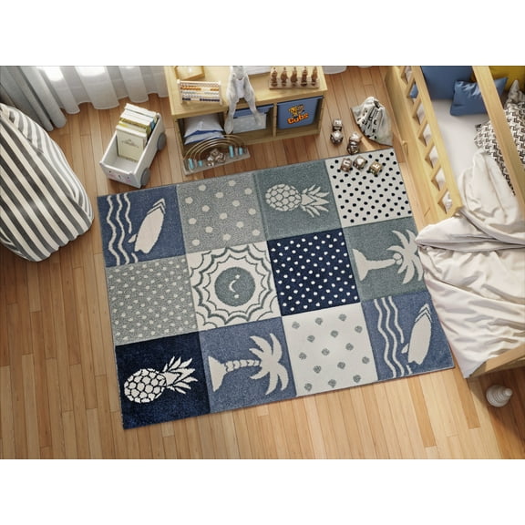 KC Cubs Boy & Girl Modern Decor Multicolor Area Rug and Carpet Collection for Kids, Toddlers and Baby Nursery, Island Vibes
