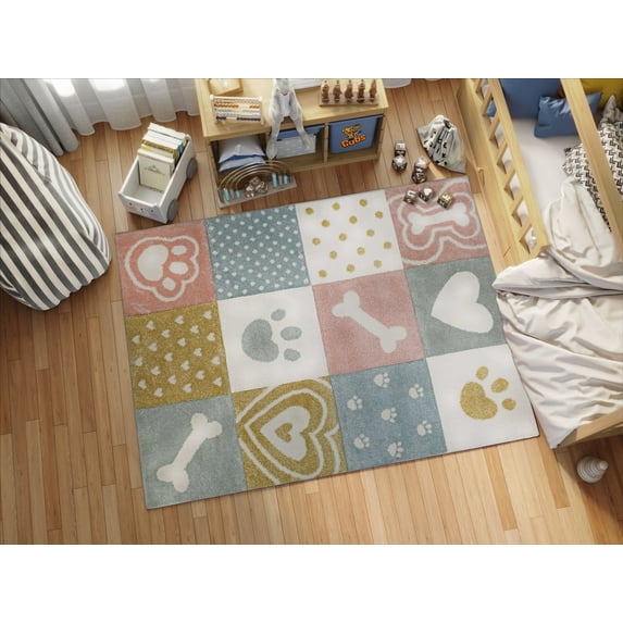 KC Cubs Boy & Girl Modern Decor Multicolor Area Rug and Carpet Collection for Kids, Toddlers and Baby Nursery, Puppy Love