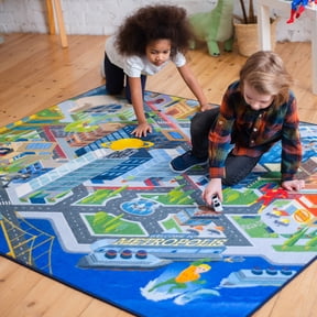KC Cubs City Road Traffic Map Non‑Slip Rug Carpet, Polypropylene, Multicolor