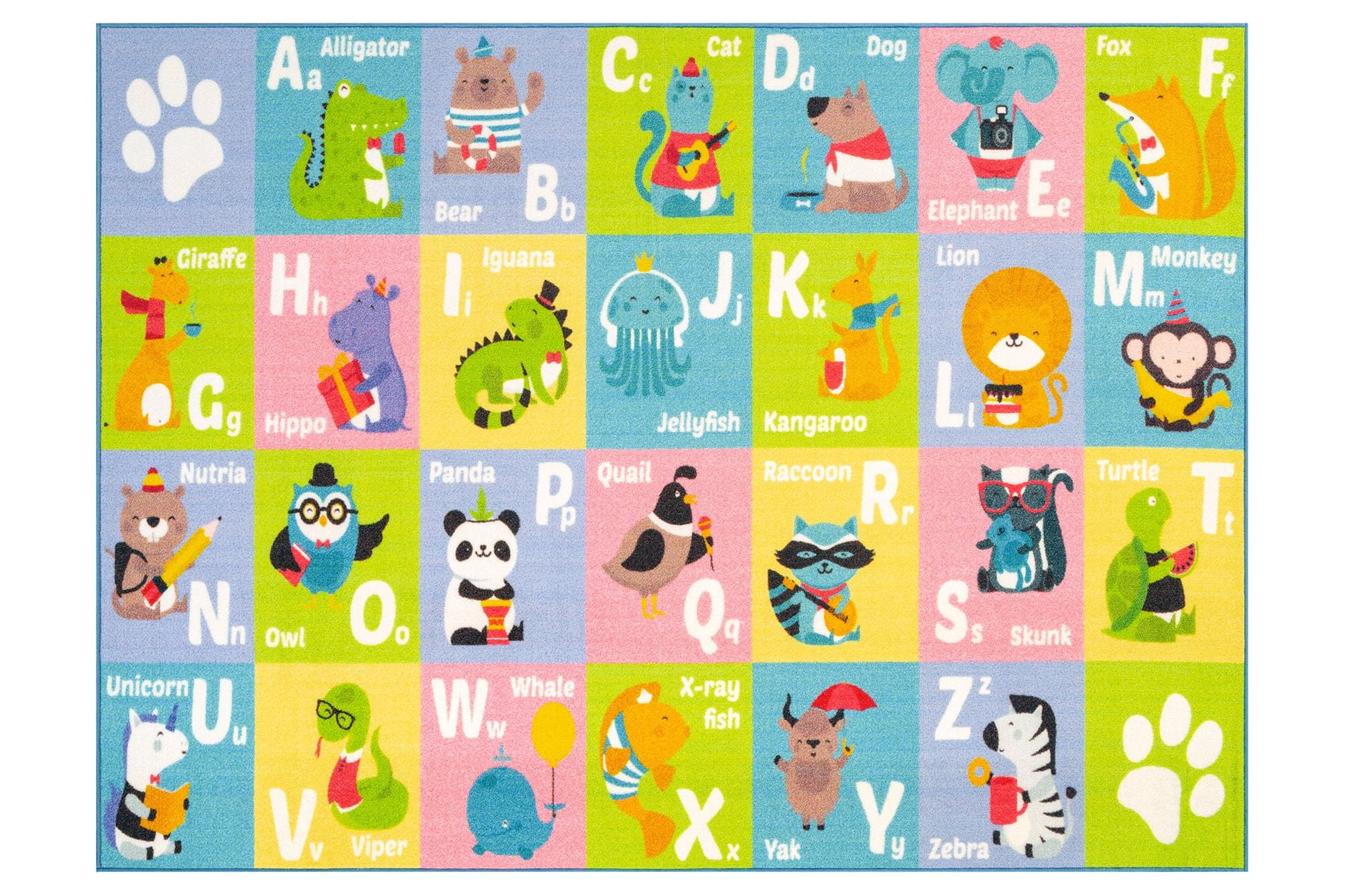 Colorful ABC Alphabet Animal Educational Kids Rug, 3' 3" x 4' 11"