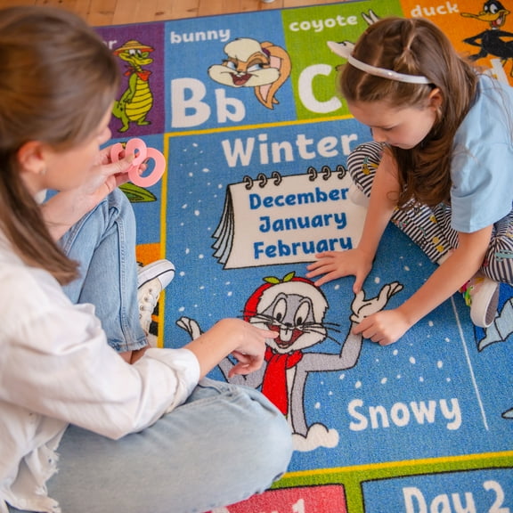 KC Cubs | Looney Tunes ABC Alphabet, Seasons, Months and Days of The Week Educational Learning & Game Area Rug Carpet for Kids and Children Bedrooms and Playroom