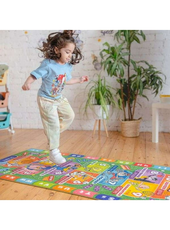 KC Cubs | Looney Tunes Hopscotch Number Counting ABC Alphabet Activity Educational Learning & Fun Game Play Area Non-Slip Rug Carpet for Kids and Children Bedrooms, Classroom and Playroom