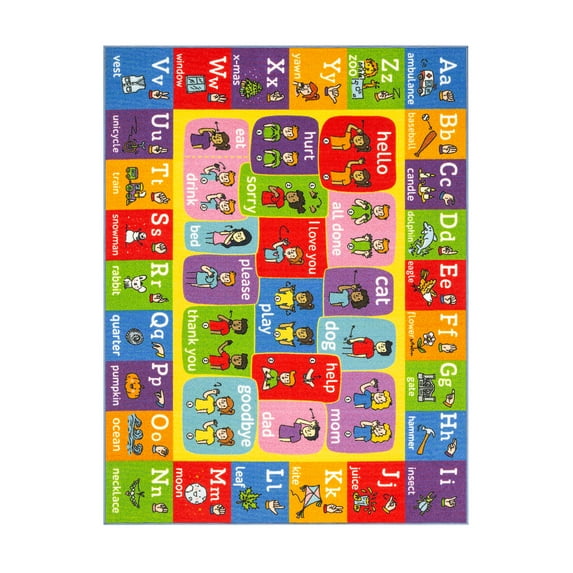 KC Cubs Playtime Collection ABC Alphabet ASL Sign Language Educational Learning Polypropylene Kids and Children Area Rug (8'2" x 9'10")