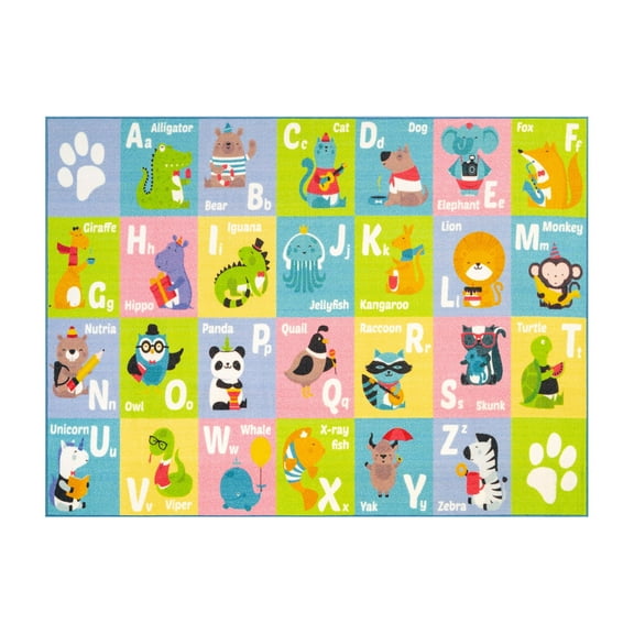 KC Cubs Playtime Collection ABC Alphabet Animal Multicolor Playroom School Educational Area Kids Rug (7' 10" x 9' 10")