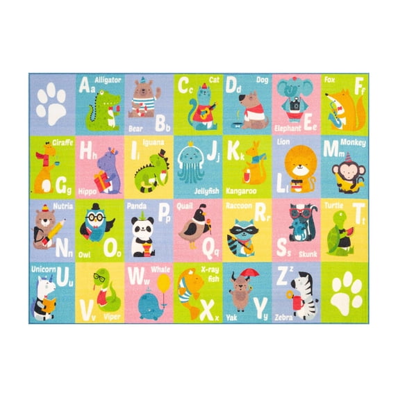 KC Cubs Playtime Collection ABC Alphabet Animal Multicolor Playroom School Educational Area Kids Rug (7' 10" x 9' 10")
