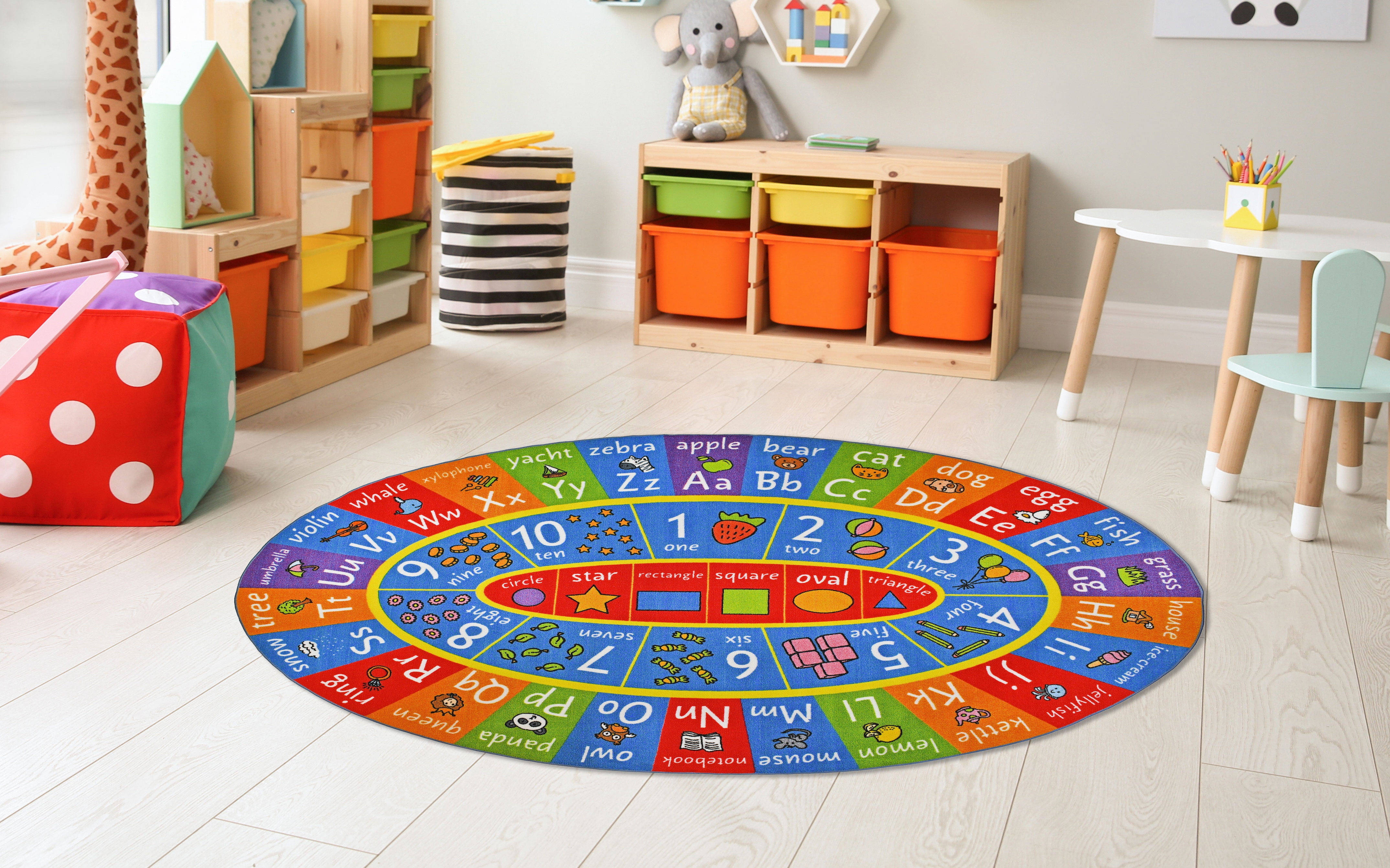 KC Cubs Playtime Collection ABC Alphabet, Numbers and Shapes Educational  Learning & Game Area Oval Rug Carpet for Kids and Children Bedrooms and