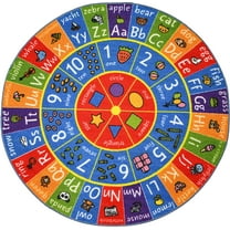 KC Cubs Playtime Collection ABC Alphabet, Numbers and Shapes Educational Learning & Game Area Round Circle Rug Carpet for Kids and Children Bedrooms and Playroom