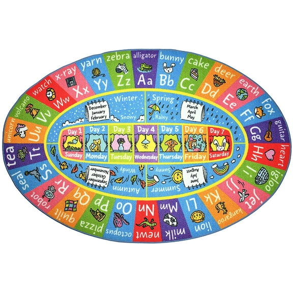 KC Cubs Playtime Collection ABC Alphabet, Seasons, Months and Days of The Week Educational Learning & Game Oval Area Rug Carpet for Kids and Children Bedrooms and Playroom