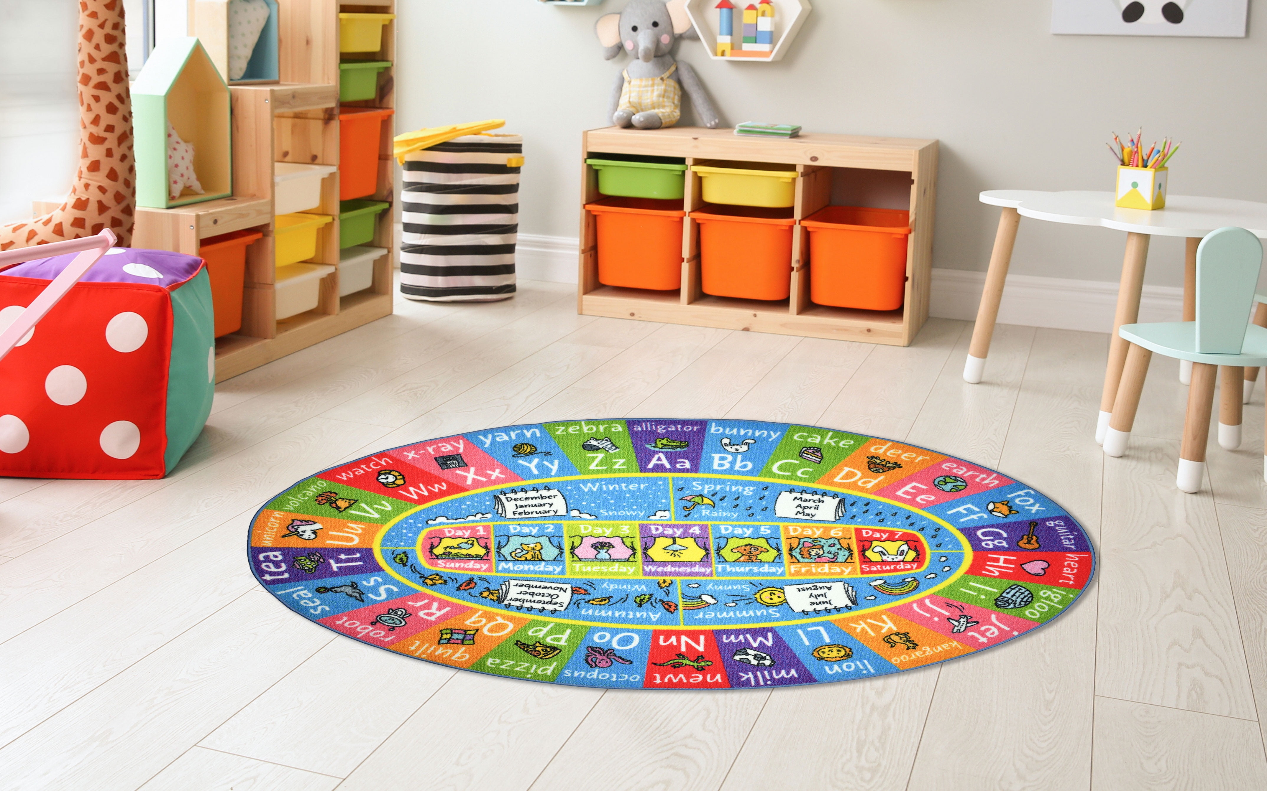 KC Cubs Playtime Collection ABC Alphabet, Seasons, Months and Days of The Week Educational Learning & Game Oval Area Rug Carpet for Kids and Children Bedrooms and Playroom