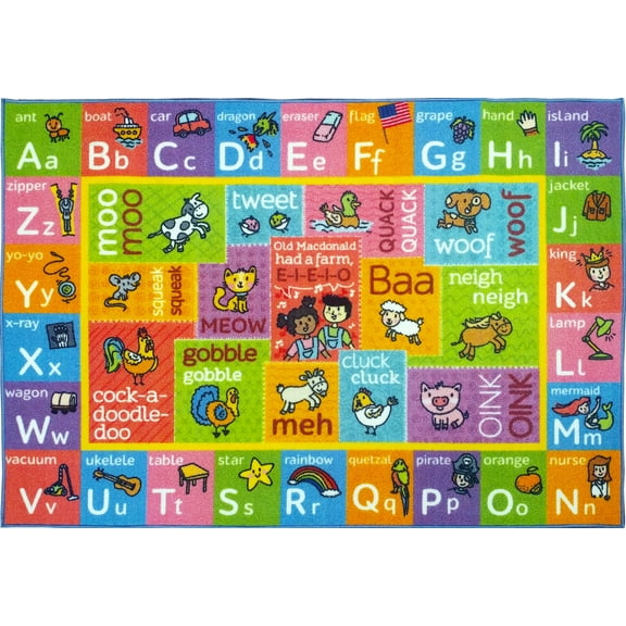 KC Cubs Playtime Collection ABC Alphabet with Old McDonald's Animals Educational Learning Polypropylene Kids and Children Area Rug (8'2" x 9'10")