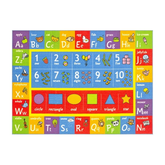 KC Cubs Playtime Collection ABC Numbers Shapes Educational Rug 8'2" x 9'10"