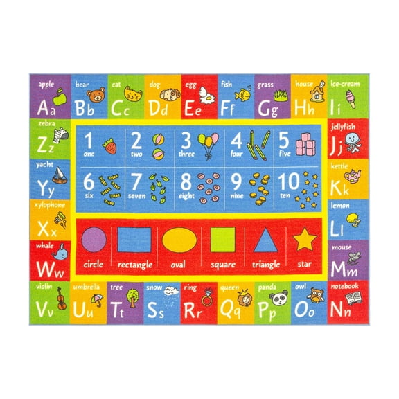 KC Cubs Playtime Collection ABC Numbers Shapes Educational Rug 8'2" x 9'10"