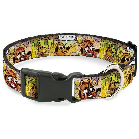 KC Green Pet Collar, Dog Collar Plastic Buckle, This Is Fine Question Hound Cafe Fire Comic Strip Blocks, 9.5 to 13 Inches 1.0 Inch Wide