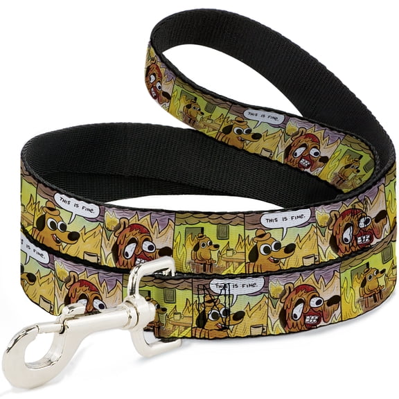 KC Green Pet Leash, Dog Leash, This Is Fine Question Hound Cafe Fire Comic Strip Blocks, 4 Feet Long 1.0 Inch Wide