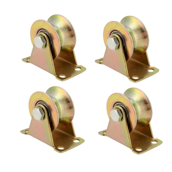 KC Hardware 2 Inch 660 LB 45# Steel U Groove Wheel Pulley, Sliding Gate Rollers with Bracket, Heavy Duty Rigid Caster for Inverted Track, Rolling Gate, Industrial Machines, Wire Rope Rail (4)