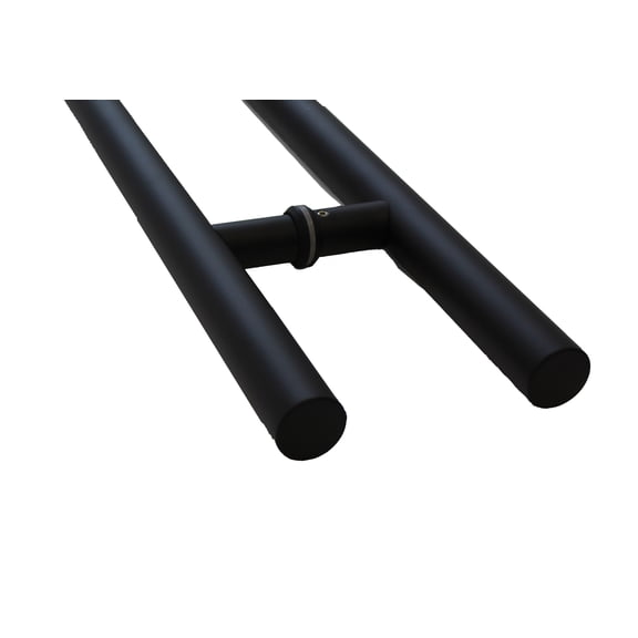 KC Hardware Round H-Shape Bar Stainless-Steel Entry Door Pull Push Handle, Interior or Exterior, Modern Contemporary Black Finish (Anodized Matte Black, 24-inch)