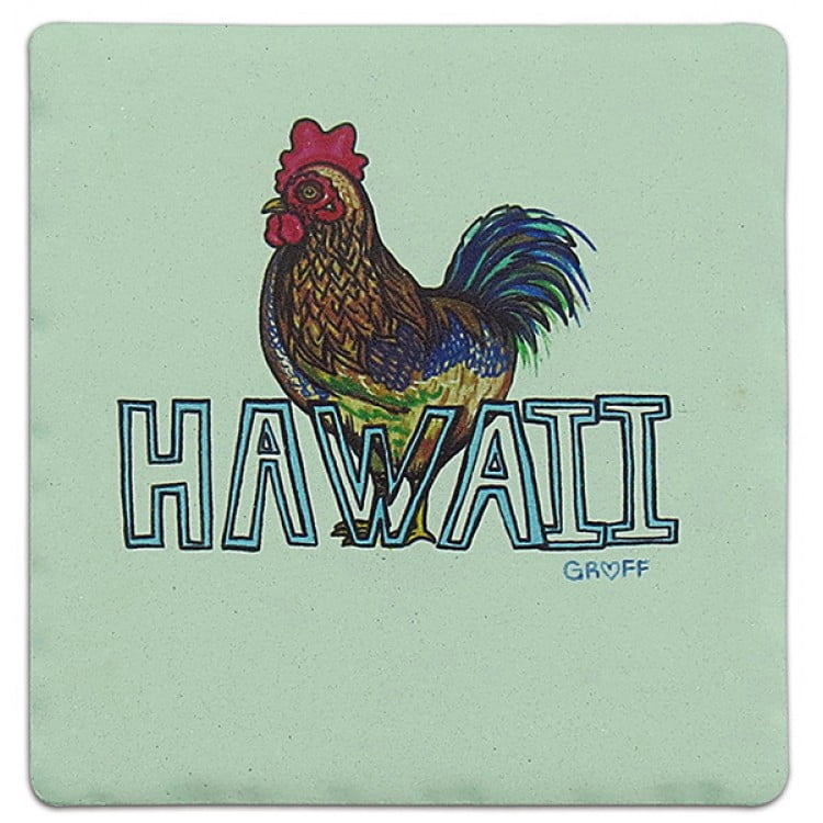 KC Hawaii Wood Rooster Sandstone Coaster