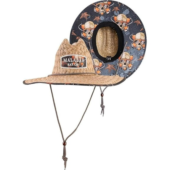 KC Republic Fabric Pattern Print Straw Kids Boys Sunhat, Ages 3+, Lifeguard Hat, Beach, Swim, Fishing, Fits All, Malabar Hat