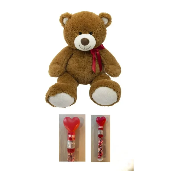 KC Republic Jumbo 34" Plush Brown Bear with Red Ribbon with Hershey's Hugs