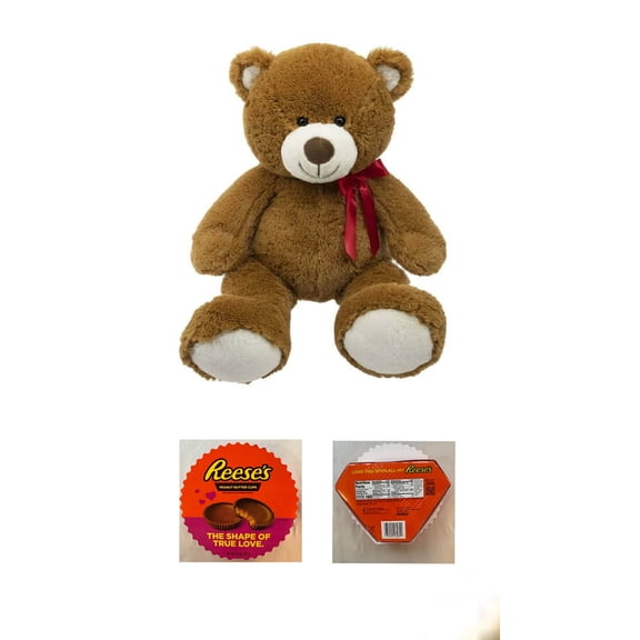 KC Republic Jumbo 34" Plush Brown Bear with Red Ribbon with Reese's Butter Cups