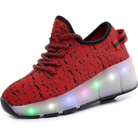 KC Republic Wheel Heels Kids Led Roller Shoes Single Wheels Retractable Skateboarding Vibration Illuminate Outdoor Unisex Pulley Shoes Skates Gymnastic Sneakers, USA Size 6