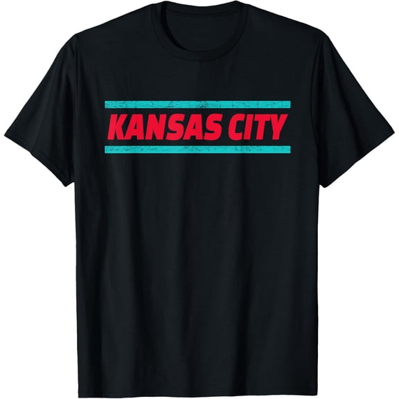 KC Teal Red Kansas City Striped Fun Local Pride T-Shirt