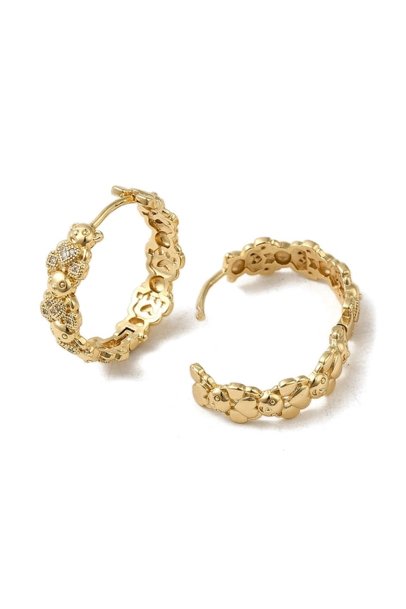 KC golden Plated Brass Micro Pave Cubic Zirconia Hoop Earring Bear 24x7.5mm