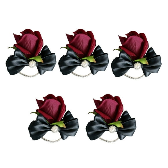 KCAHPAN 5Pcs Rose Boutonniere for Bride and Grooms, Rose Wrist Corsages for Wedding Prom