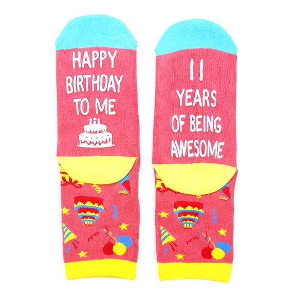 KCAHPAN Cute Jacquard Pattern Birthday Party Crew Socks for 9 to 11 Year Old Boys Girls