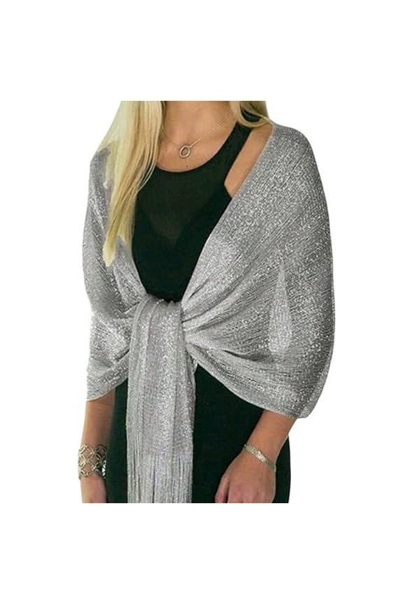 Evening Dress Shawl Silver Glitters Stole For Wedding Party And Special Occasion