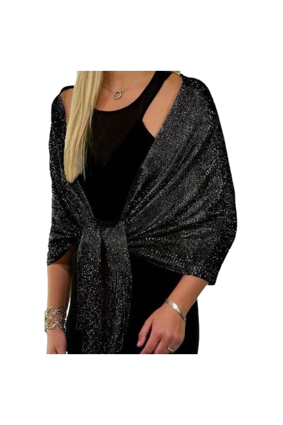 Evening Dress Shawl Silver Glitters Stole For Wedding Party And Special Occasion
