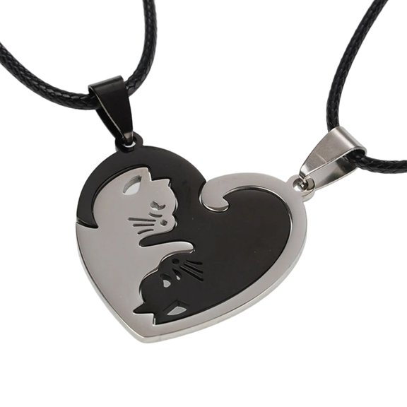 KCAHPAN Matching Cats Pendant Necklaces Adjustable Length Couples Neckchain Friendship Jewelry for Pet Lovers and Teens
