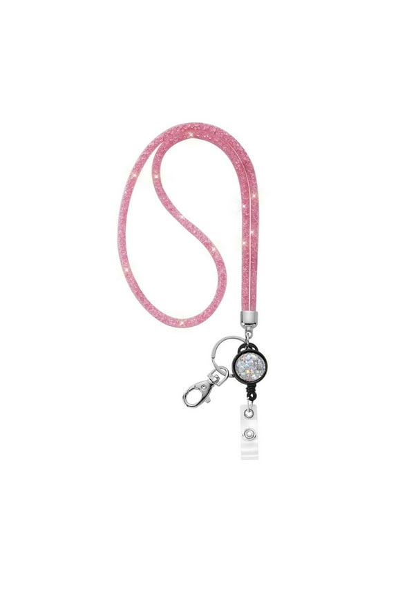 Retractable Rhinestones Lanyard Keychain Necklace For Key & Badge Card Holder