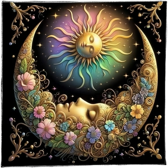 KCAHPAN Tarots Tablecloth Tapestry Flower Moon Sun Altars Cloth Witchcrafts Supplies