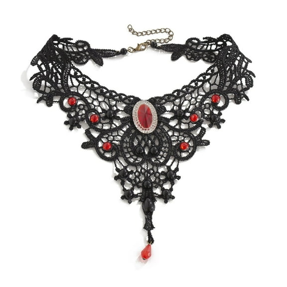 KCAHPAN Elegant Lace Gothic Necklace with Blood Drop Pendant Women Choker Neck Chain Choker Retro Punk Accessories