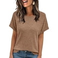 thumbnail image 1 of KCAHPAN Womens Short Sleeve Sweaters Tops Ribbed Knit Crewneck Summer Pullover Blouse, 1 of 20