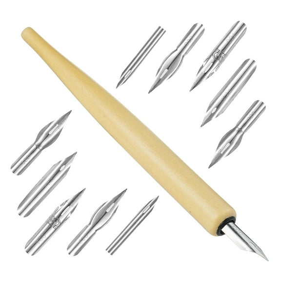 KCAHPAN Wood Fountain Dip Pen Set with 5 Replaceable Pen Tip Wood Dip Pen Holder