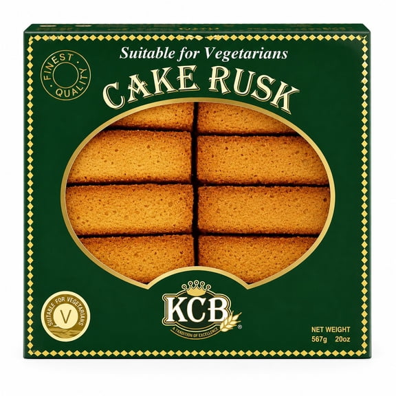 KCB - Premium Cake Rusk (Vegetarian), Crunchy Twice-Baked Tea Biscuits, Perfect with Coffee and Tea, 20 oz