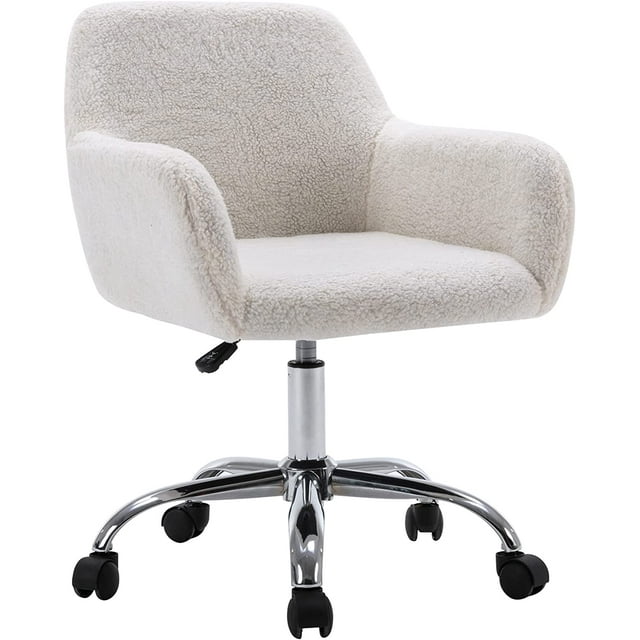 KCC Faux Fur Vanity Makeup Desk Chair, Comfy Fluffy Swivel Modern