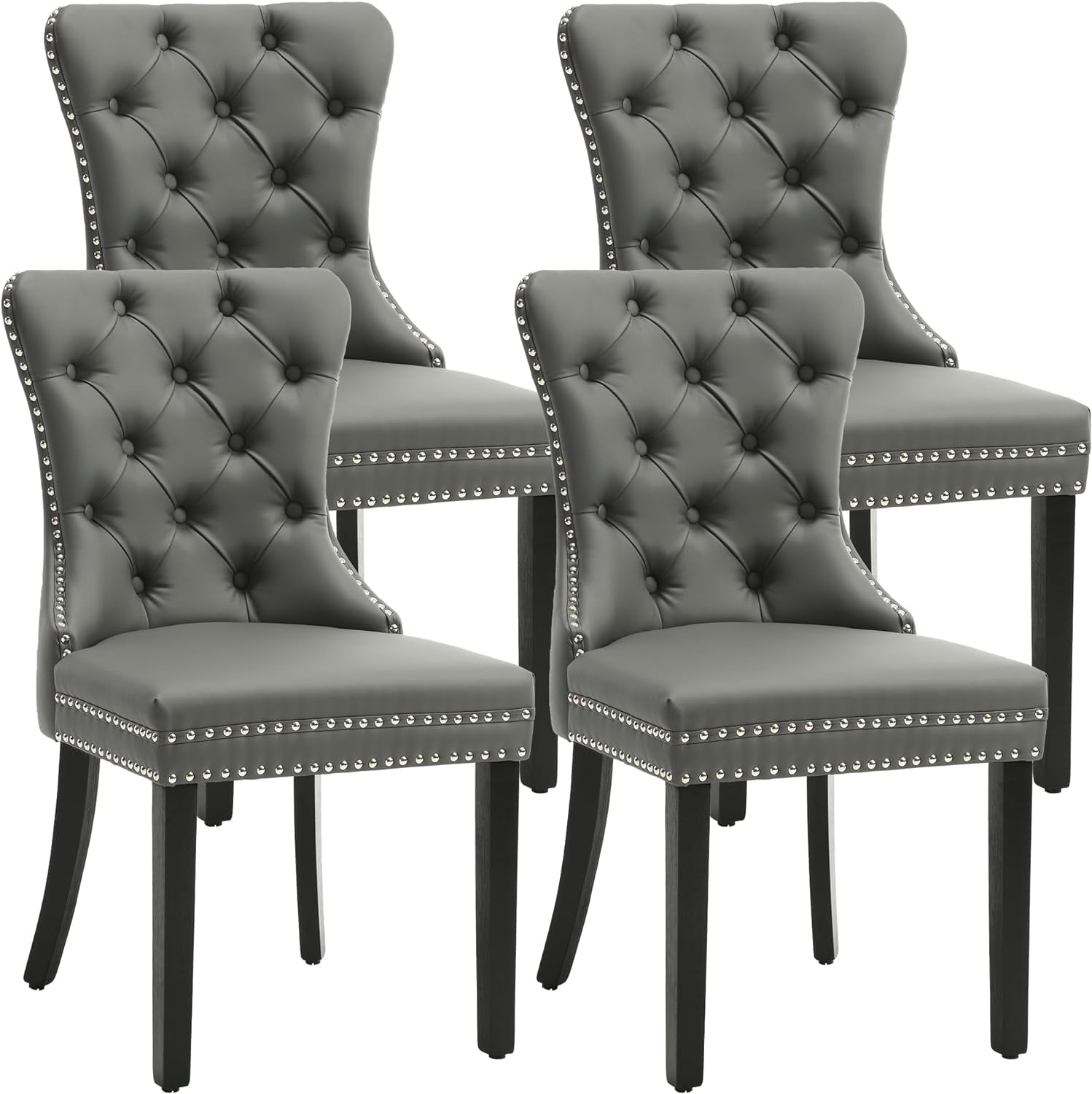 KCC Faux Leather Dining Chairs Set of 4, Upholstered Highend Tufted