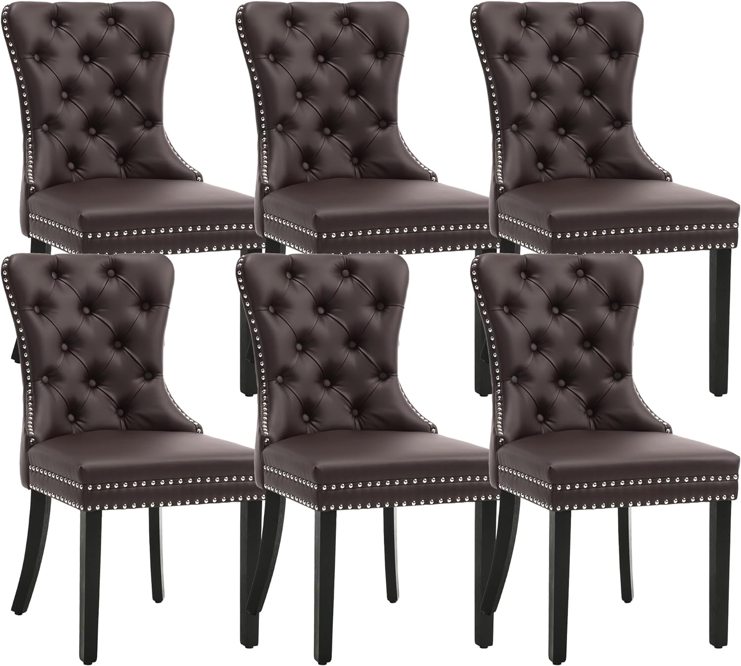 KCC Faux Leather Dining Chairs Set Of 6 Upholstered Tufted Nailhead 