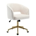 thumbnail image 1 of KCC Home Office Chair Swivel Velvet Desk Chair Accent Armchair Upholstered Modern Tufted Chairs with Gold Base for Girls Women Ergonomic Study Seat Computer Task Stools for Living Room(Cream), 1 of 9