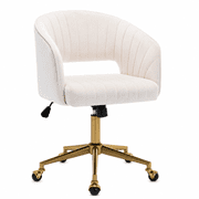 KCC Upholstered Velvet Vanity Chair, Adjustable Swivel Office Chair with Gold Metal Base and Wheels for Makeup Room, Home OfficeCream