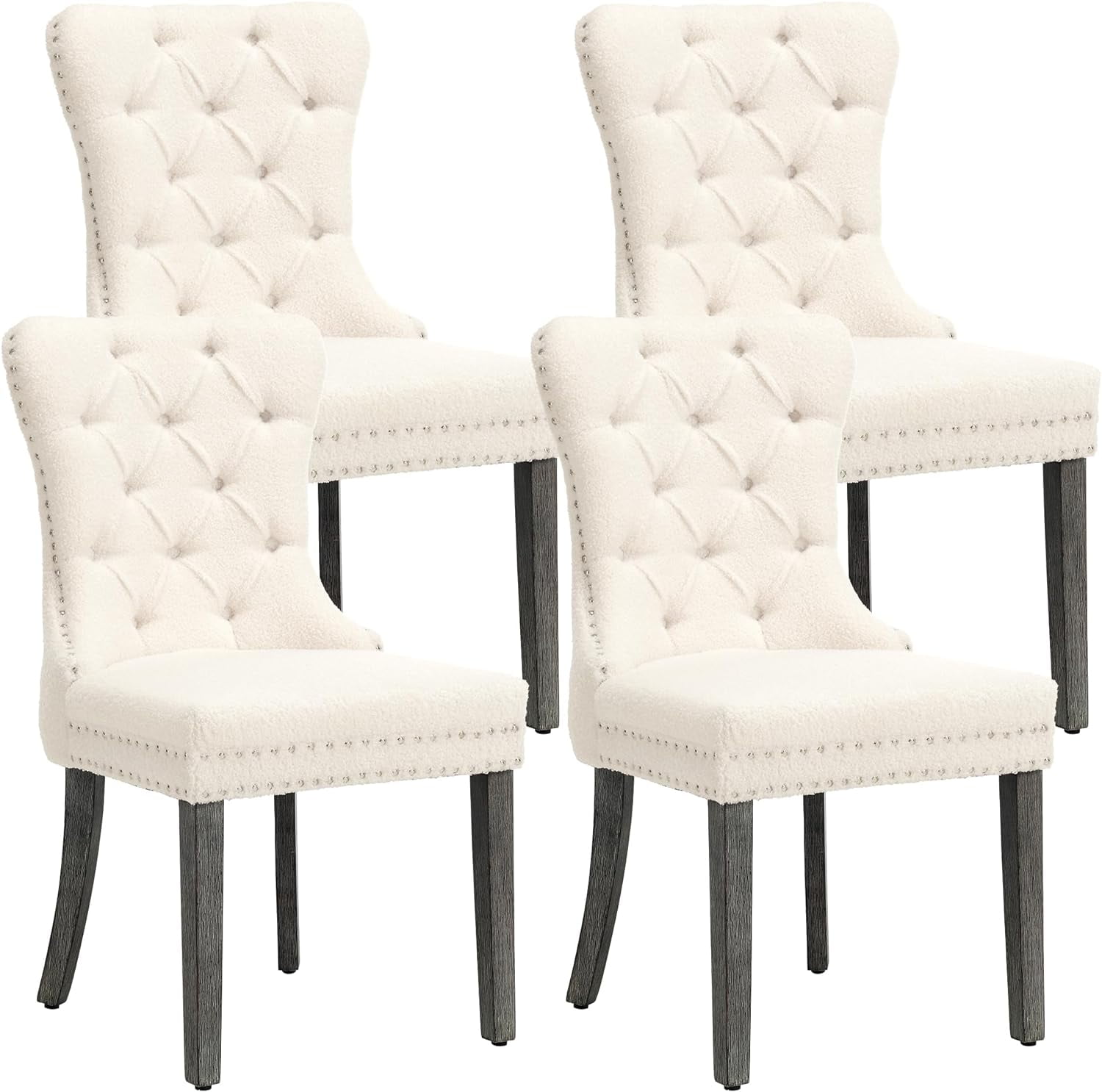 Beige Linen Tufted High Back Parsons Dining Chairs Set of 4