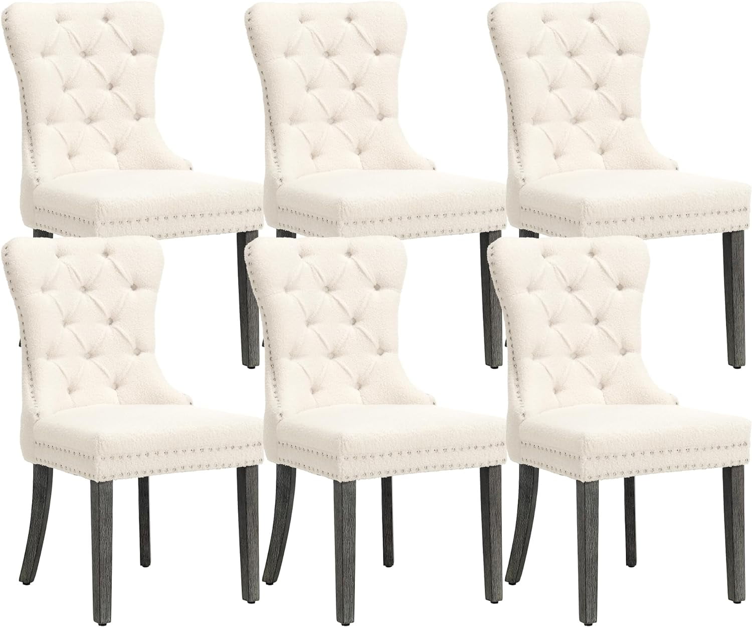 Beige Linen Upholstered Tufted Parsons Dining Side Chairs, Set of 6