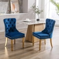 thumbnail image 1 of KCC Velvet Tufted Dining Chairs Set of 2, Back Pull Ring & Nailhead Trim, Gold Stainless Steel Leg Upholstered Side Chairs for Kitchen & Dining Room, Blue, 1 of 9