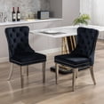 thumbnail image 1 of KCC Velvet Tufted Dining Chairs Set of 2, Back Pull Ring & Nailhead Trim,Stainless Steel Leg Upholstered Side Chairs for Kitchen & Dining Room, Black, 1 of 9