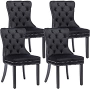KCC Velvet Tufted Dining Chairs Set of 4, Back Pull Ring Design with Nailhead Trim, Solid Wood Leg Upholstered Side Chairs for Kitchen & Dining Room, Black