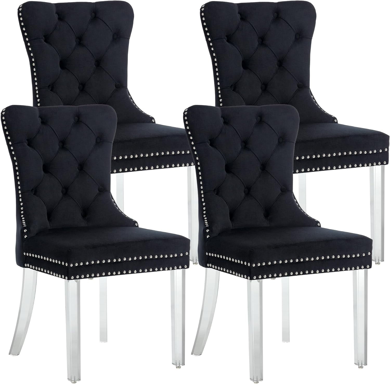 KCC Velvet Dining Chairs Set of 4, Upholstered Tufted Wingback Dining