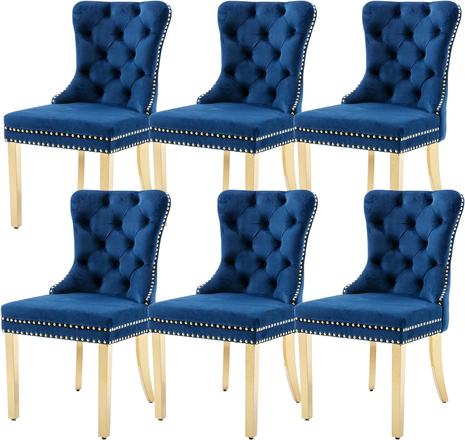 KCC Velvet Dining Chairs Set of 6, Upholstered Highend Tufted Dining
